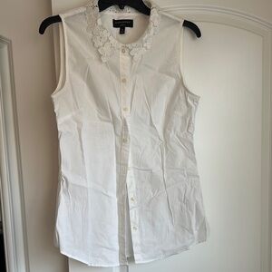 White Sleeveless Top with Floral Collar